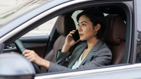 business woman with phone to her ear while driving generated with Z-Image