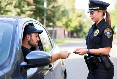chofer entregando comprobante de aseguranza a una policia image generated with Grok AI