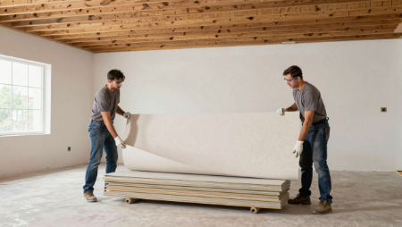 drywall contractors lifting sheetrock
