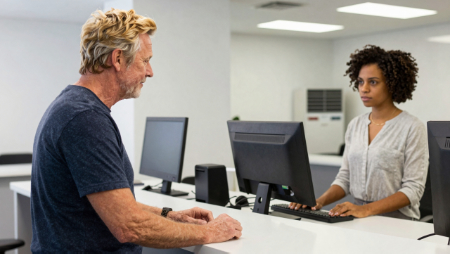 hombre en frente de un escritorio en un taller