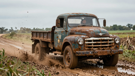 un viejo camión en un camino fangoso generated with Z-Image