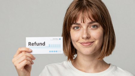 woman holding refund check generated with Z-Image
